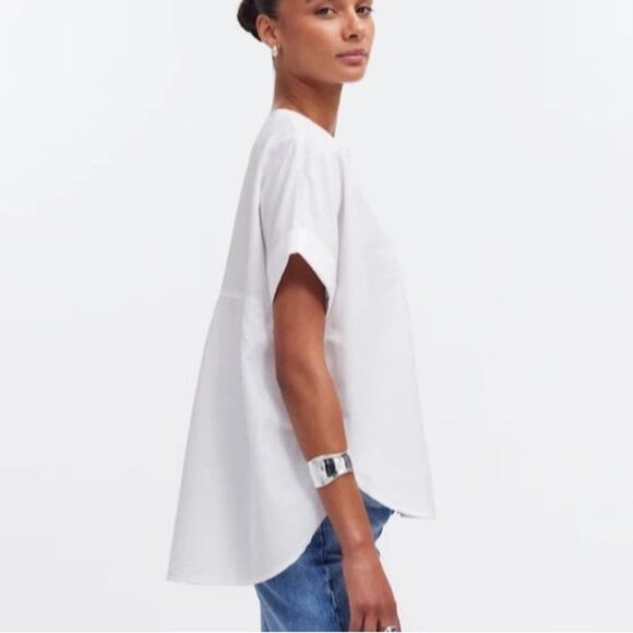 Madewell Lakeline Pipeline Popover Shirttail Top Small White Relaxed Fit NWT - Picture 7 of 8